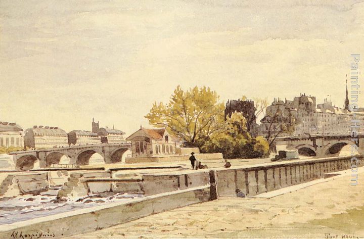Pont Neuf, Paris painting - Henri-Joseph Harpignies Pont Neuf, Paris art painting